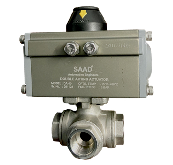 Pneumatic Actuator Operated Three Way Ball Valve Screwed End 